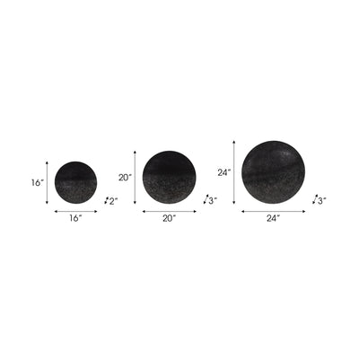 IRON,S/3 16/20/24,CIRCLE WALL ART,BLACK