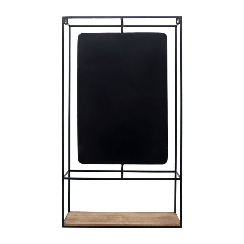 METAL/WOOD 36H WALL SHELF WITH MIRROR, BLACK/BROW