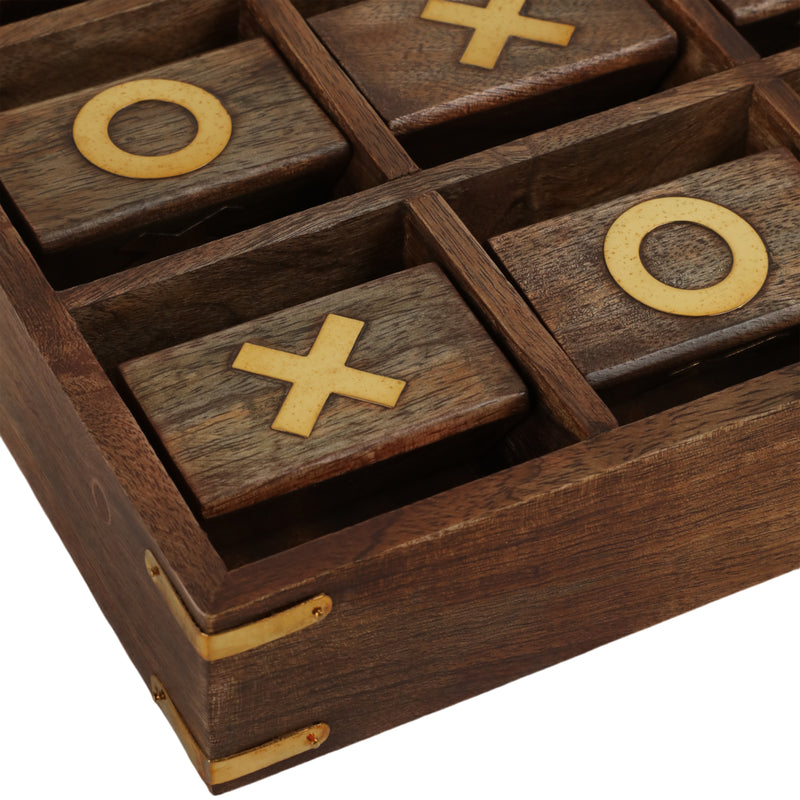 WOOD, 10X10 REVOLVING TIC TAC TOE, BROWN