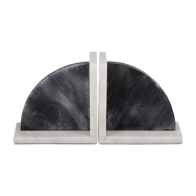 MARBLE,S/2 6H,ROUNDED BOOKENDS,BLACK/WHITE