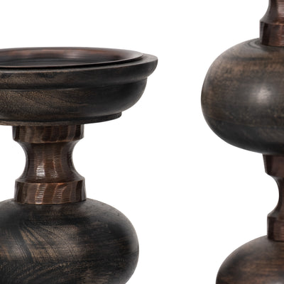 S/3 14/19/23 Sumpter Black Wood Candle Sticks