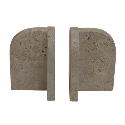 S/2 6 Arched Travertine Bookends, Tan