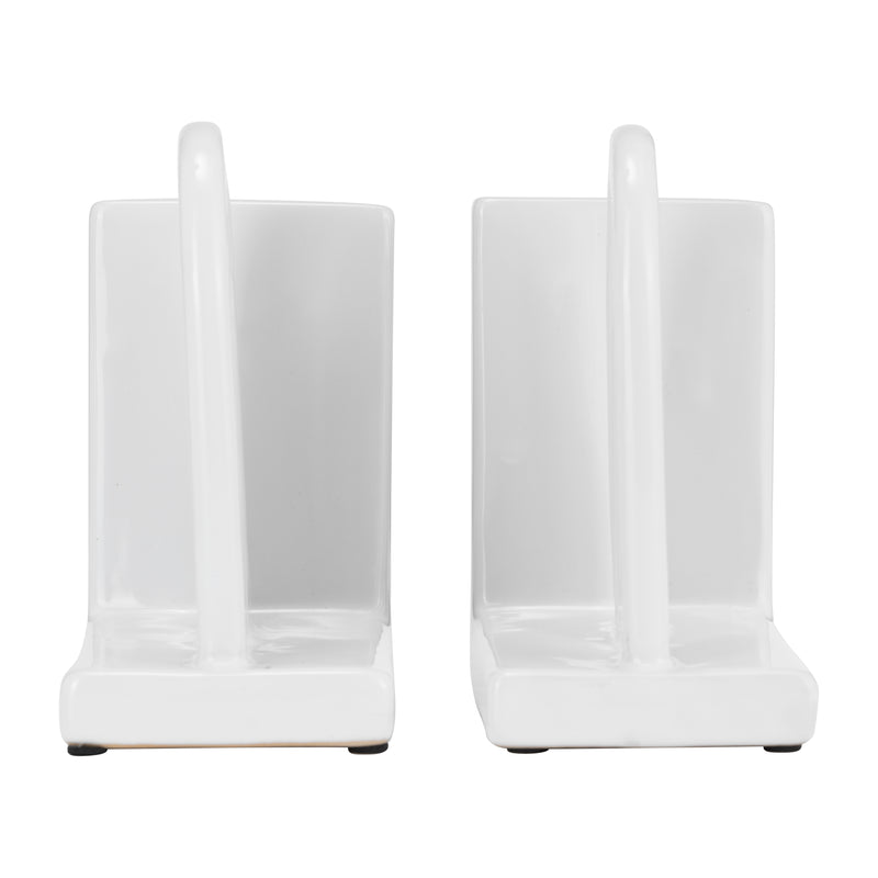 CER,S/2 6 ARCH BOOKENDS, WHITE