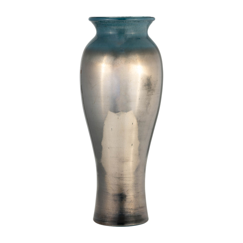 GLASS, 16H OLPE VASE, TEAL