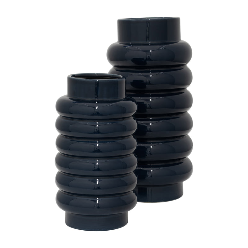 CER, 16 RIBBED VASE, NAVY