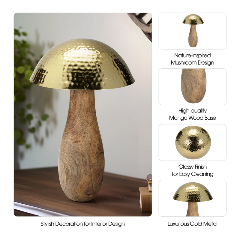 Metal, 16 Mushroom W/ Wood Base, Gold