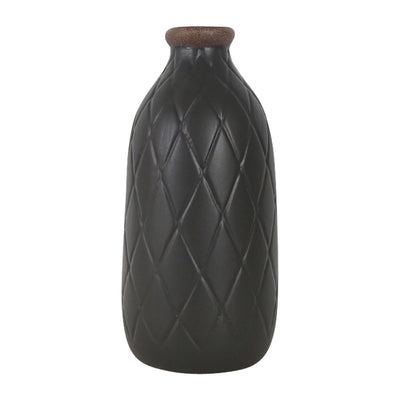 CER, 9 PLAID TEXTURED VASE, BLACK