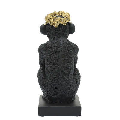 RES, 8 MONKEY FLOWER CROWN FIGURINE,  BLK/GLD