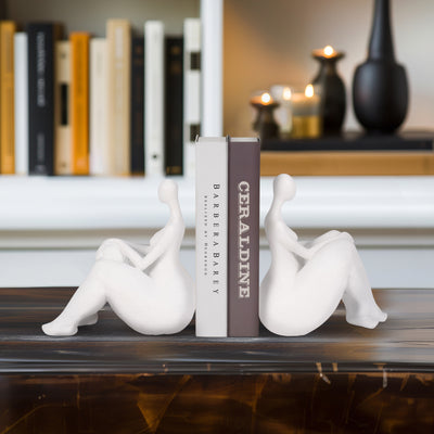 S/2 Sitting Ladies Bookends, White