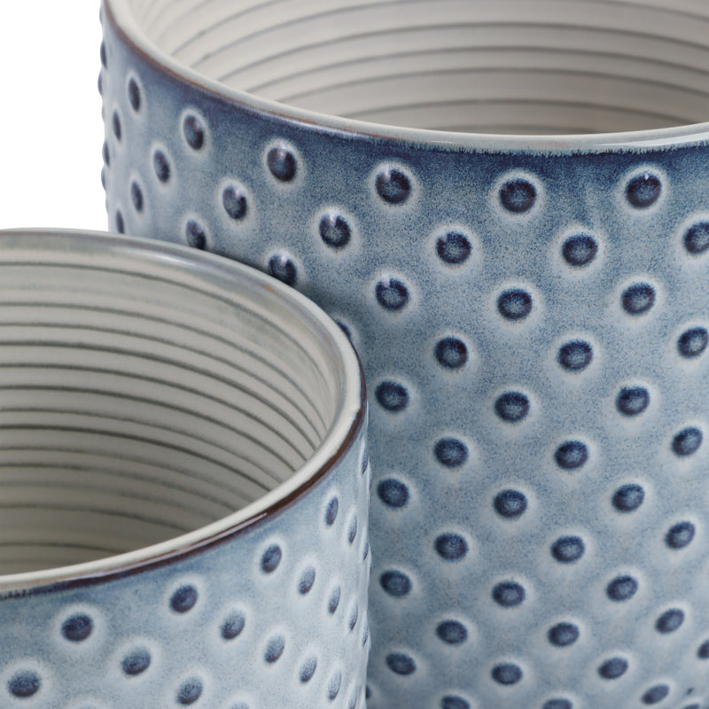 Cer, S/2 6/8 Dotted Planter W/ Saucer,  Blue