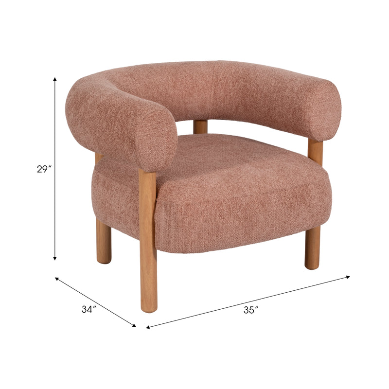 Roundback Accent Chair W/ Wood Legs, Pink