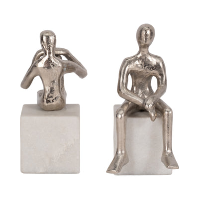 METAL/MARBLE S/2  SITTING LEG UP BOOKENDS, SILVER