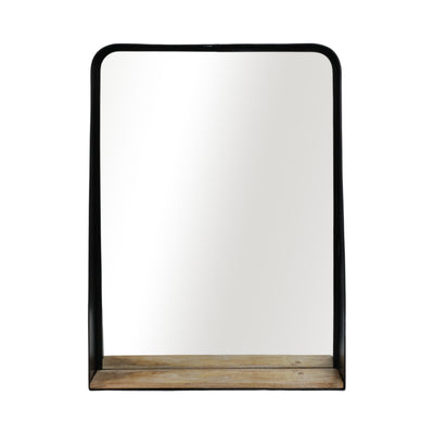 METAL, 22X30 MIRROR W/ SHELF, BLACK/BROWN