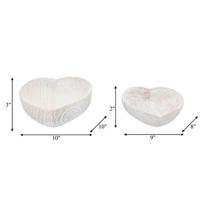 WOOD, S/2 9/10 HEART BOWLS, WHITE