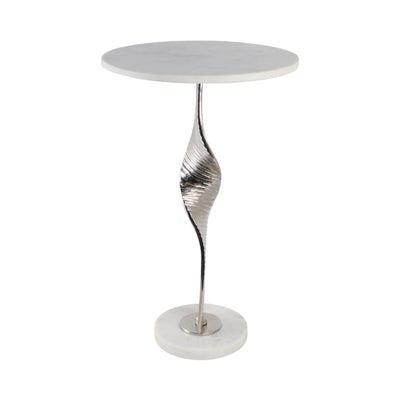 Metal,24twisted Base Accent Table,white/silver Kd