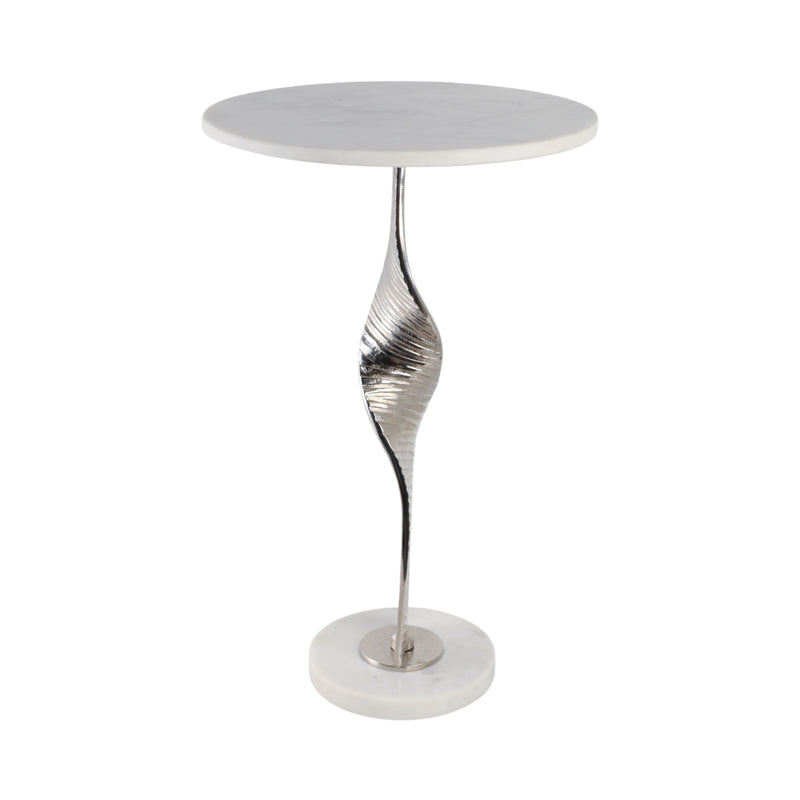 Metal,24twisted Base Accent Table,white/silver Kd