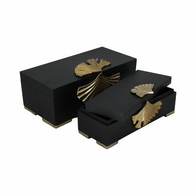 Metal, S/2 12/14 Black Gingko Boxes