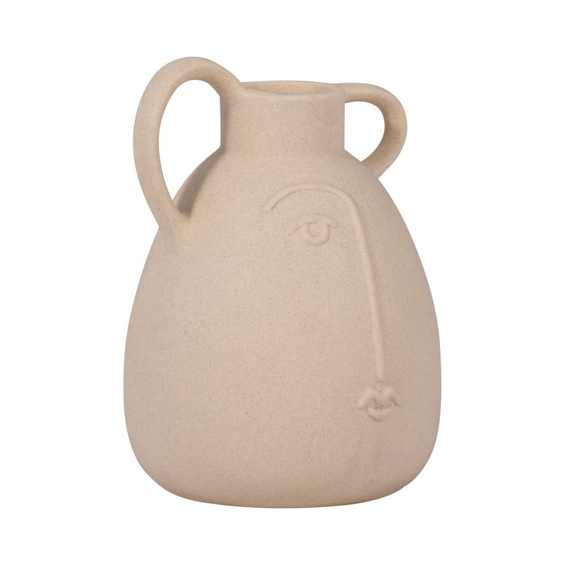 Cer, 8 Face Vase W/ Handles, Ivory