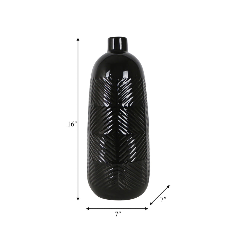 CER, 17 TEXTURED LINES VASE, BLACK