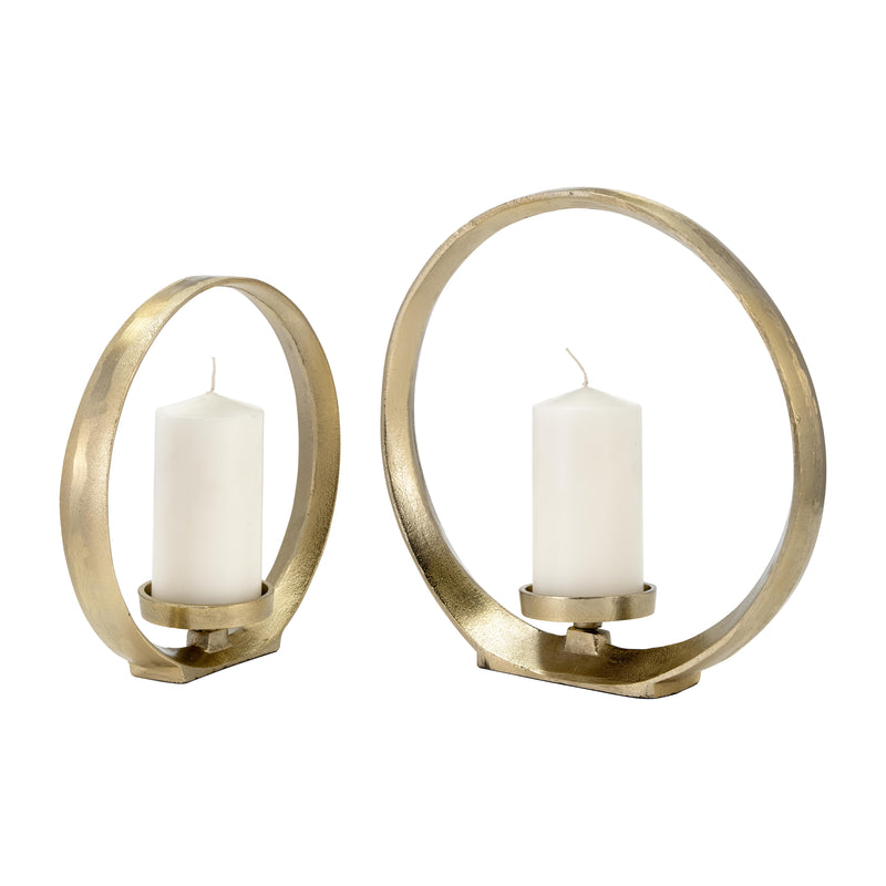 METAL,S/2 10/13H, RING SHAPE CANDLE HOLDER,GOLD