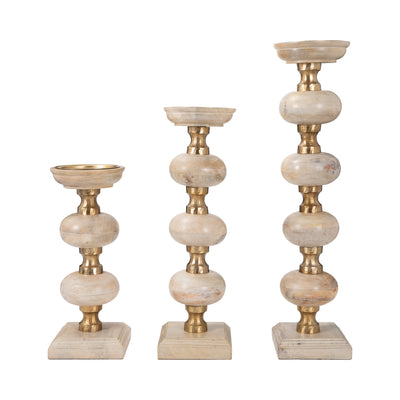 S/3 14/19/23 Sumpter Natural Wood Candle Sticks