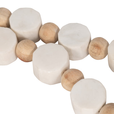 36 Marble And Wood Beads Garland, White/natural