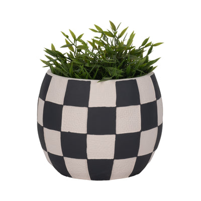 8 Checkerboard Rounded Planter, Black/white