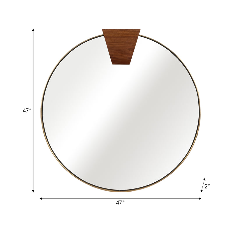 47x47 Round Wood Piece Mirror, Gold