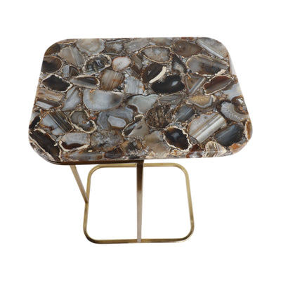 24x15 Agate Top C-table, Black/gold