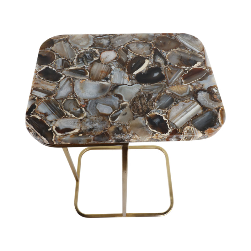 24x15 Agate Top C-table, Black/gold