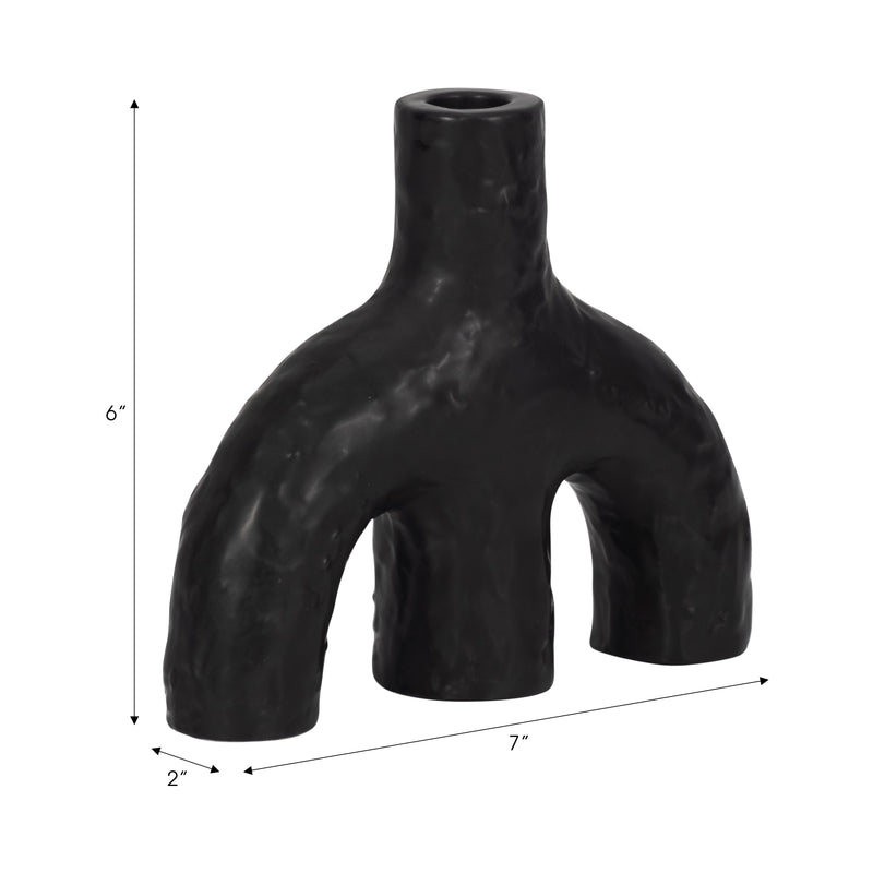 7 Volcano Texture Double Arched Taper Holder, Bla