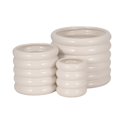 S/3 4/6/7 Stacked Rings Planters, White