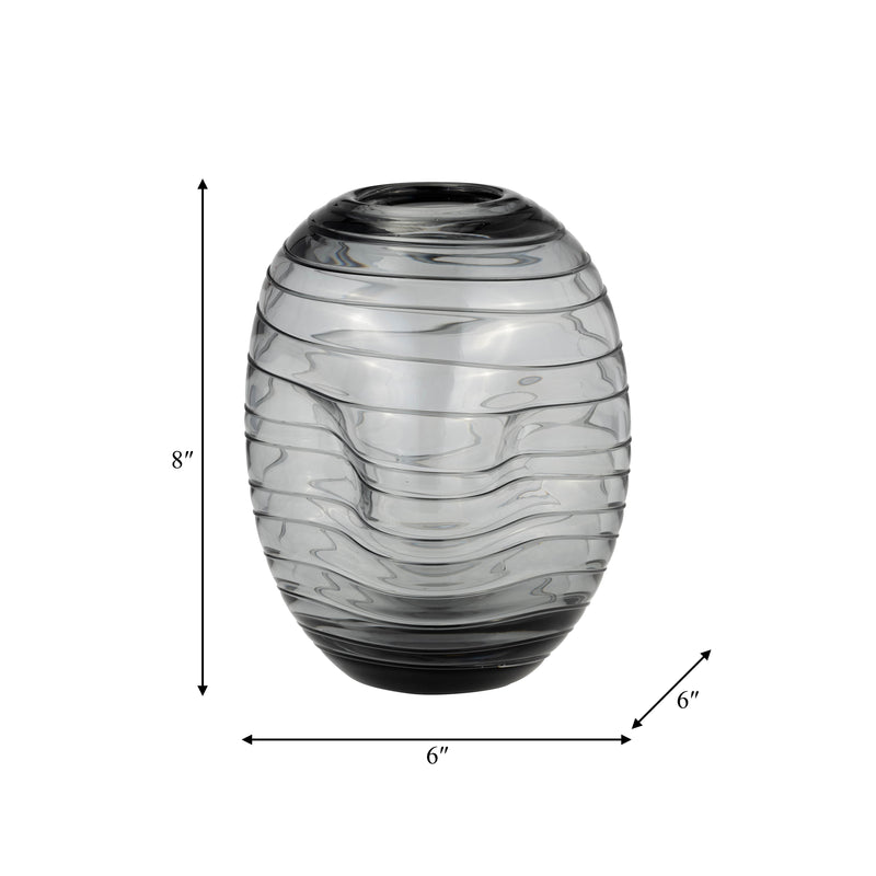 GLASS, 8H PINCHED VASE, SMOKE