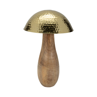 Metal, 16 Mushroom W/ Wood Base, Gold