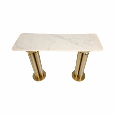 Metal, 42 Marble Top Console, Gold/white