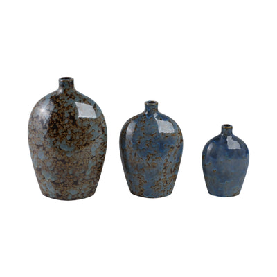 S/3 6/8/10 Olympia Blue Ceramic Vases