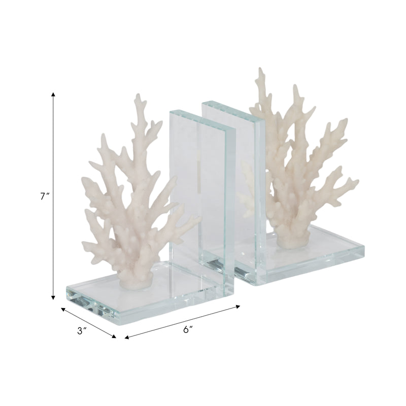 7 Coral On Glass Bookends, White