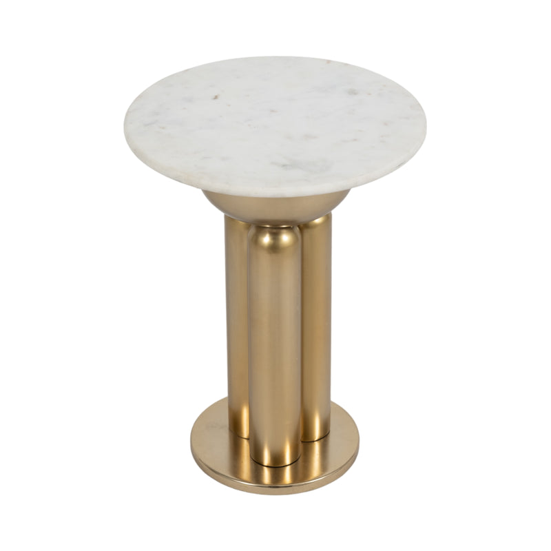 Metal, 22 Marble Top Side Table, Gold/white