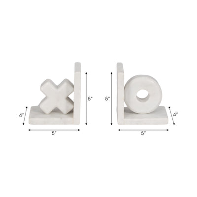 MARBLE, S/2 5 X & O BOOKENDS, WHITE