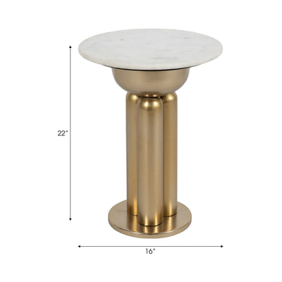 Metal, 22 Marble Top Side Table, Gold/white