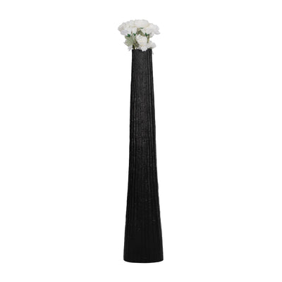 METAL, 58 RIBBED FLOOR VASE, BLACK