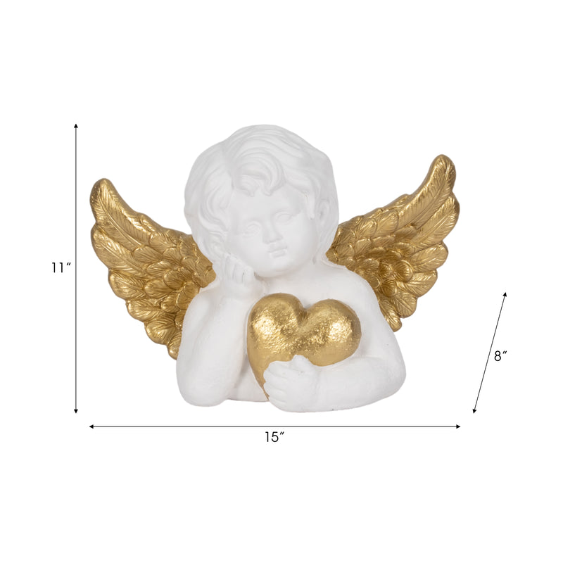 15 Garden Cherub With Heart, White/gold