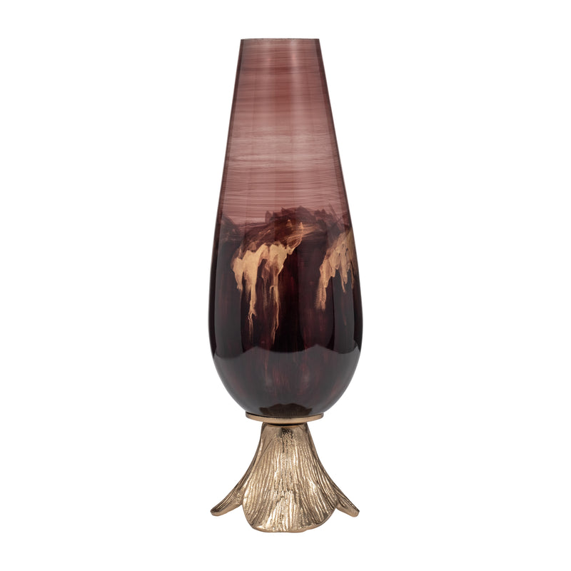 GLASS, 20 VASE W/ LEAF BASE, BRONZE