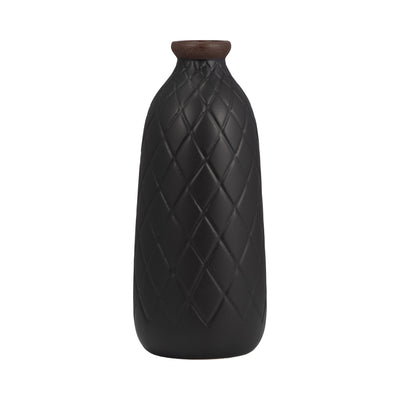 CER, 12 PLAID TEXTURED VASE, BLACK