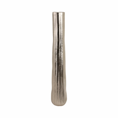 35 Rounded Etched Metal Floor Vase, Silver