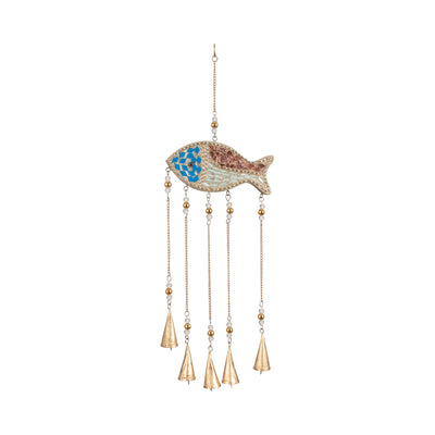 26 Mosaic Fish With Bells, Blue/gold