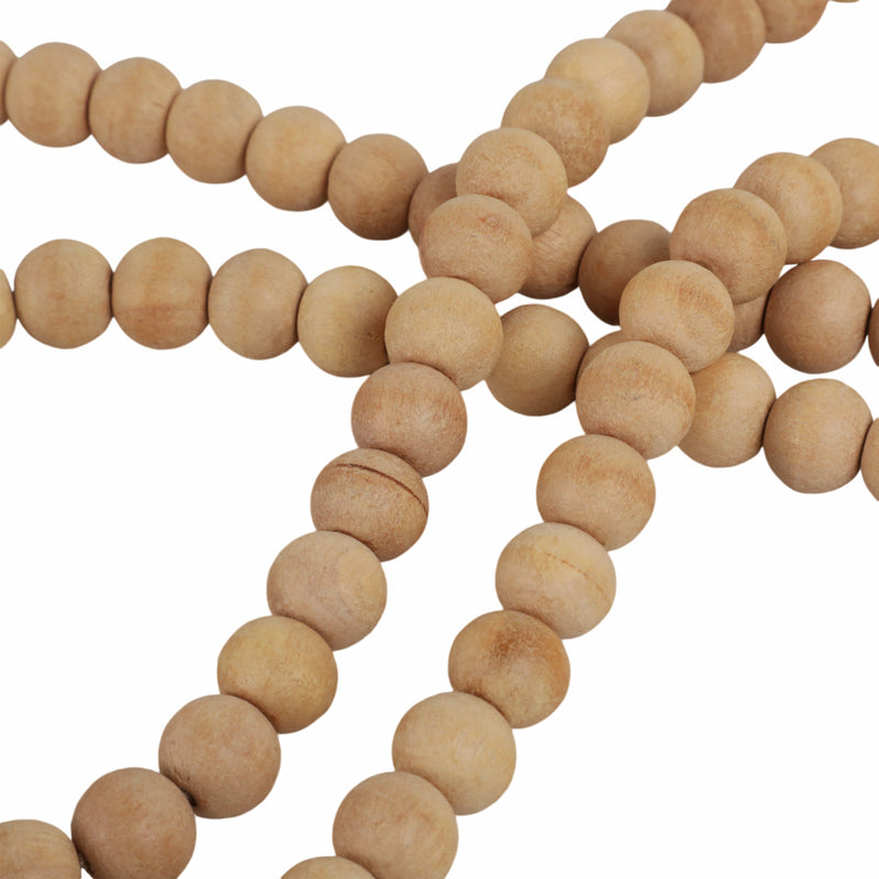 WOOD, 36 SMALL BEAD GARLAND W/ MARBLE HEART, NATU