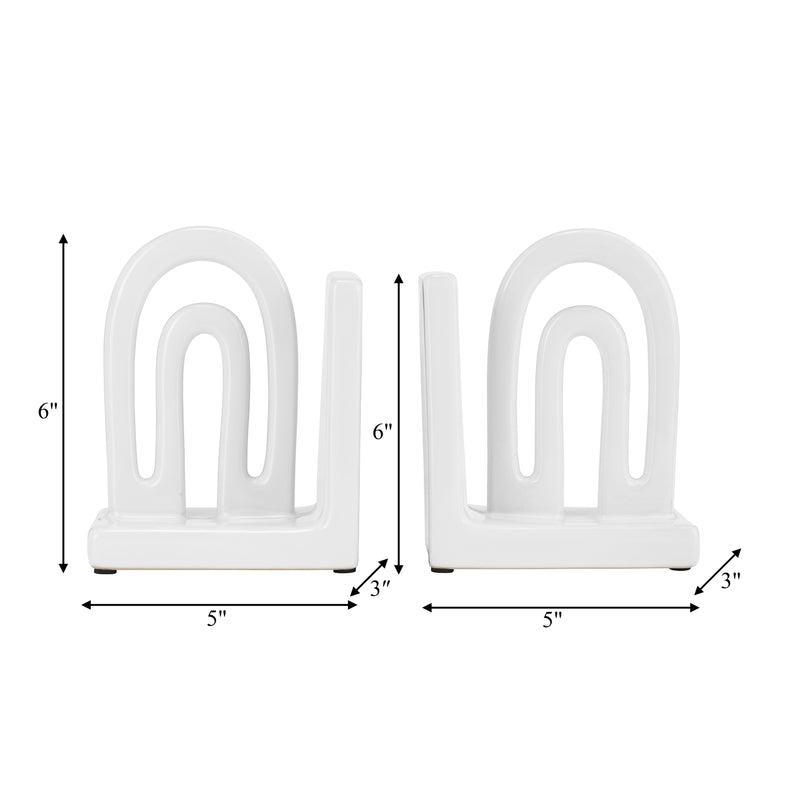 CER,S/2 6 ARCH BOOKENDS, WHITE