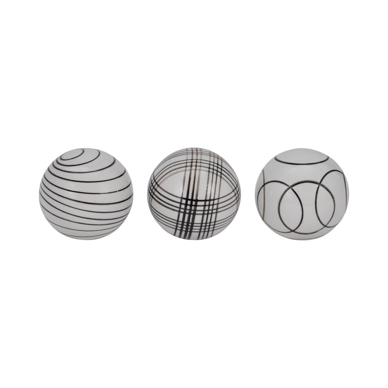 Cer, S/3 4 Assorted Painted Orbs, Black