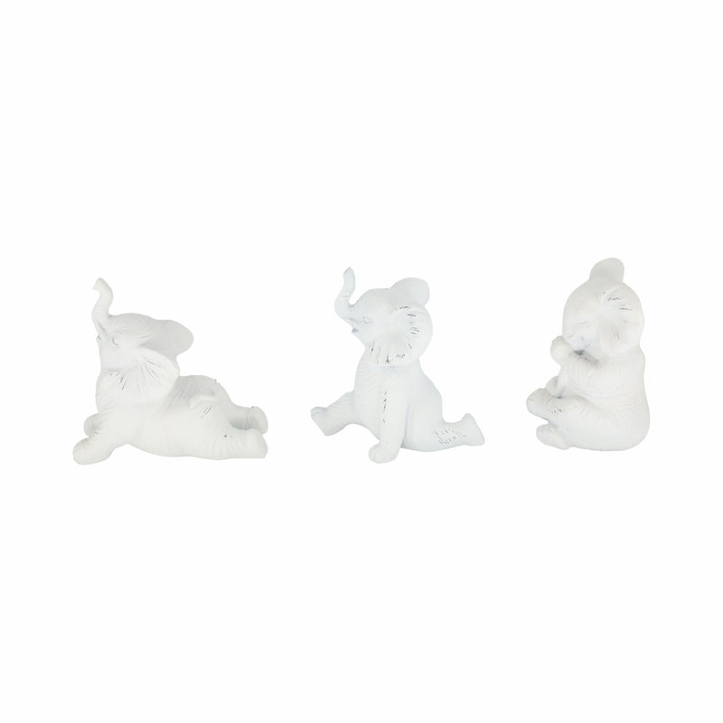 RESIN, S/3 6 STONE LOOK YOGA ELEPHANT, WHITE